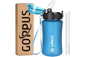 GOPPUS 350ml/12oz Bouteilles d'eau pour Enfants avec Paille Sans BPA Bouteille d'eau étanche Tritan Fille Garçon Bouteille d'eau de Sport Réutilisable pour Tout-petit avec Marquage de l'heure
