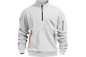 LANUNLLY Sudadera Hombre sin Capucha Media Cremallera Sudaderas Hombres Deportivas Running con Bolsillo SuéterManga Larga Sweatshirt Pullover Casual Holgados Ropa de Trabajo Entretiempo Moda Otoño Invierno