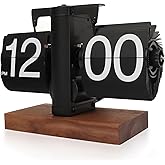 Retro Flip Clock - Flip Clock Vintage Desk Clock Digital Automatic Turning, Battery Operated Mechanical Desk Clock, Black - I