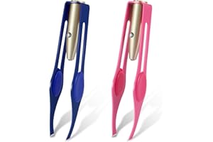 Heyu-Lotus 2 pinzas con luz LED, pinzas iluminadas para depilación, pinzas de maquillaje con herramientas ligeras, pinzas de acero inoxidable para hombres y mujeres, depilación de cejas de precisión