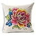 Produktbild coolsummer Chinesische Golden handbemalt Peony Baumwolle Leinen Quadratisch dicker dekorativer Überwurf-Kissenbezug Fall als Cover 45 cm x 45 cm (45,7 x 45,7 cm), UKSH002A1, 18x18