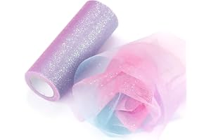 Misazy Ruban de tissu en rouleau de tulle, Tulle à paillettes colorées,15 cm x 9,1 m, Bobine de tissu de tulle pailleté en rouleau de tulle arc-en-ciel pour emballage cadeau, noud (rouge bleu violet)