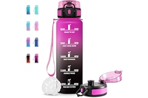 JAPORIA Bouteille d'eau 1L, Bouteille Reutilisable, Gourde avec Filtre, Gourdes avec Marqueur de Temps, Gourde Motivation pour Yoga, École, Bureau