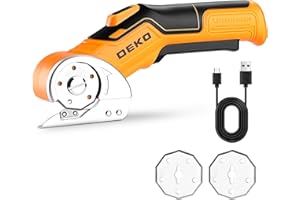 DEKOPRO Rechargeable Electric Box Cutter with 2 Blades, High-Precision Cardboard Cutter with Safety Lock for Carpets, Plastic, Sheet-Aluminum, Cardboard with Type-C Charging, LED