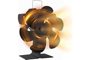 UZIMOO Kaminventilator - 6 Flügel Ofenventilator Ohne Strom, Leiser Betrieb, Kaminöfen Wärmebetriebener Ventilator mit Thermometer, Hitzebetrieben Kamin Ventilator für Holz/Holzbrenner/Kamin