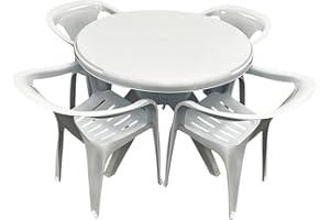 BE FURNITURE WHITE Patio Garden Furniture, Patio Table and Chairs, Outdoor Garden Dining Table and Chairs Set