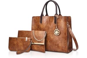 NICOLE & DORIS NICOLE&DORIS Bolsos Mujer 3 Piezas Bolso de cuero para damas Bolsos Totes Bolso de Bandolera Monedero marrón