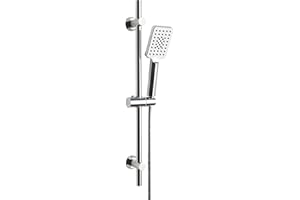 Görbach Colonna Doccia in Acciaio Inox con Doccetta a 3 Getti, Barra Doccia 70cm Asta Doccia Saliscendi con Soffione, Supporto per Soffione Doccia e Tubo per Bagno, Rettangolare, Cromato