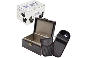 KAV Faraday Box and Faraday Car Key Fob Protector Pouch Bundle - Keyless Entry Protection for Car Keys, Phones - RFID Signal Blocking Pouch & Anti-Theft Key Fob Case (1 Box with 2 Pouch)