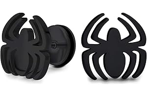 Bling Jewelry Silver Tone Black Widow Spider Insect Faux Fake Cheater Illusion Plug Stud Piercing Earrings Surgical Steel 16G Stud Earrings for Men for Women