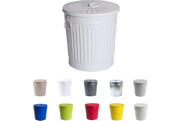 Jinfa | Poubelle en métal galvanisé avec poignées et couvercle | Blanc | Diamètre Ø 21,5 cm - Hauteur 21,5 cm | Capacité: 7 litres