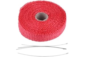 KIMISS 5m Pipe Wrap Car Exhaust Heat Packing, Insulation Tape Exhaust Thermal Insulation with 4 Stainless Steel Cable Ties Multicolour for Car for Motorcycle (Red)