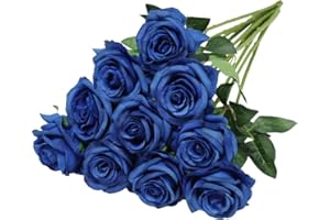 Nubry künstliche Seidenrose Blume einzigen Stiel lebensechte gefälschte Rose für Hochzeit Bouquet Blumenarrangements Home Party Centerpiece Dekoration, 10pcs (blau)