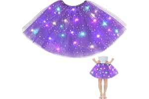AYBUY Tutu Jupe LED Lumineuse Fille,Jupe Danse de Ballet de Paillettes étoiles Tulle Fille,Jupe en Tulle Avec LumièRes,LED Jupe de danse lumineuse,pour Fête Anniversaire Noël,