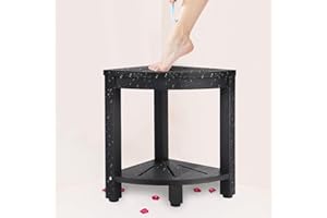 RAYLOVE Poggiapiedi da doccia da 43,2 cm, non ammuffito, panca angolare con ripiano portaoggetti, sgabello da doccia idrorepellente per gambe da barba, sedile angolare per bagno, soggiorno, spazi doccia..
