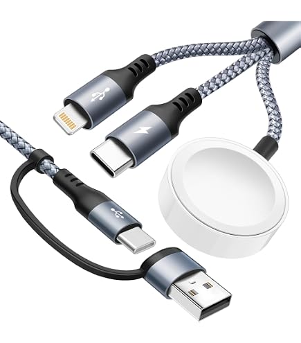 4-in-2 Schnellladekabel Für Apple Watch & Mehr – 1,8 M Nylon – Mit USB-C/A, IOS, Micro-USB