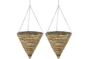 ADEPTNA Set of 2 Cone Garden Hanging Baskets 12 Inches - Natural Basket Hanging Plants Wall Flower Planter Pot with Detachable Hanging Chain for Home Garden Decoration (ROPE BASKETS)