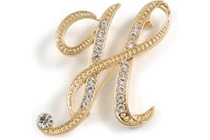 AVALAYA 'H' pozłacana przezroczysta kryształowa litera H alfabet inicjał broszka spersonalizowana biżuteria prezent - 43 mm wysokości