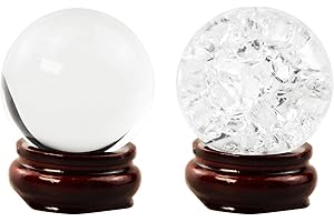 FLYLIN 2 Stück Kristallkugel mit Holzsockel, Glaskugel Kugel klare Kristallkugel Eisknackball Lensball, 40mm Kristallkugel Glaskugel Klar für Feng Shui Fotografie Meditation Hochzeit Haus Büro Dekoration