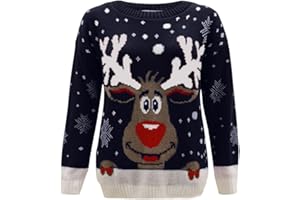 ZEE FASHION Kinder Mädchen Jungen Strick Rentier Weihnachten Rudolf Weihnachts Neuheit Jumper Pullover Top 2–14