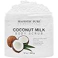 Majestic Pure Coconut Milk Body Scrub, Anti Cellulite & Exfoliator, Natural Skin Care Formula Helps with Stretch Marks, Eczema, Acne and Varicose Veins, 12 Oz