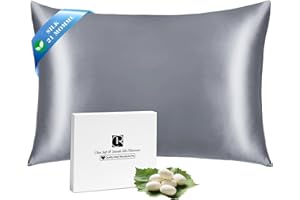 Silk Pillowcase for Hair and Skin with Hidden Zipper, Ravmix Both Side Mulberry Silk Cooling Pillow Case Standard 50×75 cm for Women Men, 1PCS, Lilac Grey
