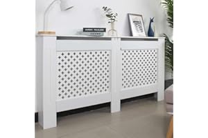 BAKAJI Copritermosifone in Legno MDF 152 x 19 x H82 cm Copertura Radiatore Calorifero Cover Copri Termosifone con Mensola Ripiano Superiore e Decorazione Traforata Design Moderno Bianco