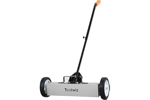 Toolwiz Magnetic Pick Up Sweeper 45.7cm/18 inch Large Magnet Pickup Lawn Sweeper Roofing Tools, 11.8KG/26Lbs Yard Magnet with Telescoping Holder and Quick Release Latch Industrial Magnets Heavy Duty