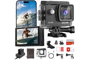 SJCAM SJ4000 4K Action Camera with 64GB Card,40MP EIS Stabilization,3-Axis Motorcycle Helmet Sport Camera, 170° FOV | 30M Waterproof Underwater Camera, 5X Zoom,Dual Batteries