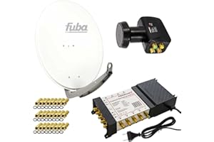 Premium X Satelliten-Komplettanlage Fuba DAA 780 W Satellitenschüssel Alu Weiß 5/8 Multischalter Quattro LNB 24x F-Stecker, 1 SAT 8 Teilnehmer
