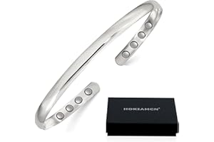 HOKIAMCN Kupfer-Armbänder für Arthritis Frauen Kupfer Magnetarmband für Migräne und Gelenkschmerzlinderung mit 8 leistungsstarken Magneten, einfacher Stil, verstellbare Größe, mit Geschenkbox,Silber Finish