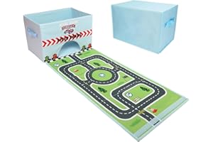 Toy Storage Box, Livememory Kids Toy Car Storage Box Toy Boxes for Boys with Fun Play Mat (Cars Not Included)