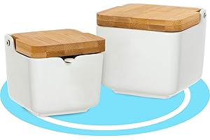 Dekohome Salero y Azucarero de Cerámica con Tapa Madera para Cocina, Recipiente para Especias y Aliños, Blanco
