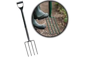 AAMEN 4 Tines Garden Fork Heavy Duty Carbon Steel Digging Fork Small Gardening Forks With Plastic coated D Handle Outdoor Grey Pitch Fork Garden Fork Handle 102 x 21 x 14 CM