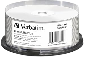 Verbatim BD-R DL 50GB 6X, 25 Pack w. Inkjet Print., Spindle, 43749