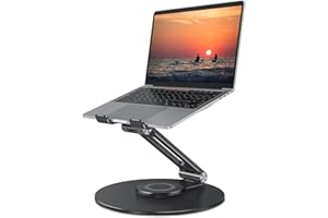 OMOTON Regulowany stojak na laptopa z obrotową podstawą 360, ergonomiczny podest na laptopa do wspólnej pracy, podwójny wałek obrotowy w pełni składany dla łatwego przechowywania, pasuje do wszystkich