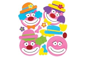 Baker Ross Teller-Bastelsets „Clowns“ (4 Stück) – für Kinder mit Papierteller und selbstklebenden Moosgummiteilen, Sortiert