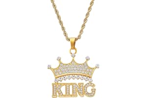 JKJF King Sign Necklace Hip Hop Gold Chain Collar Crown King Pendant Necklace 80s 90s Rapper Gold Chain for Men Women Theme Party Carnival Party Cosplay Accessories