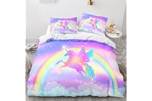 Xisnuient Funda Nórdica con Temática de Unicornio 2/3 Piezas Juego de Sábanas Comfort para Niños Pegaso Arcoiris Niña Unicornio Mágico Ropa de Cama Funda de Edredón (Color 5,Cama 90 cm,150x200 cm)