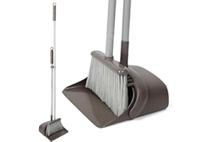 Jekayla - Set Scopa e Paletta con Manico Lungo Estensibile, Combo per la Pulizia Verticale e Leggero per la casa, Cucina, Camera, Ufficio (Marrone Pieno)