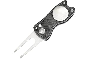 HOTMNTY Pitch Fork Golf,Tenedor de Campo de Golf,Herramienta de Reparación de Divot de Golf,Golf Green Repair Pitch Fork,Tenedor Pitch Fork Golf Plegable,Arreglapiques Golf,con y Marcador de Bola Magnética