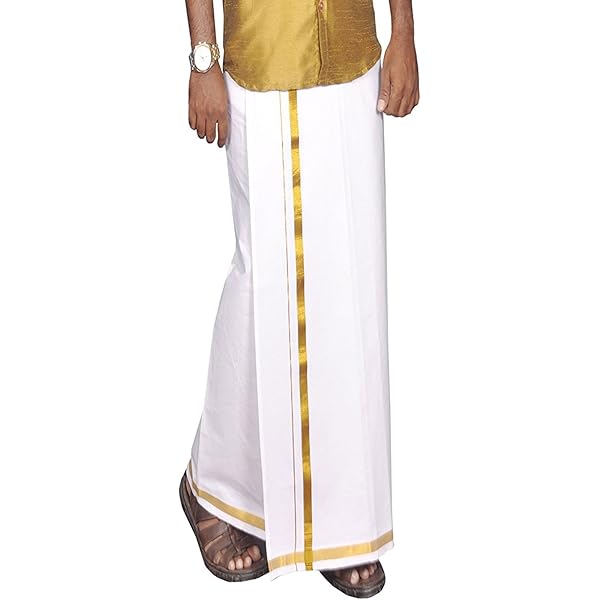 PRAKASAM COTTON Dhoti Uomo In Cotone Jari Flexi Con Tasca In Velcro, Rosso Scuro, Taglia L (fianchi 40-46) - 3