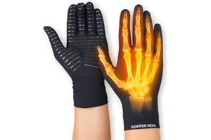 COPPER HEAL Gants de compression complets pour l'arthrite – Gant en cuivre pour la polyarthrite rhumatoïde, le canal carpien, l'arthrose et la tendinite RSI, doigts complets de la main