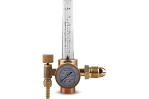 Agatige Argon Flowmeter Regulator, Argon CO2 Mig Tig Flow Meter Gas Regulator Gauge All Brass Argon Pressure Reducer Gas Flowmeter Welding Gas Regulators G5/8 Male Thread CGA580 Connector
