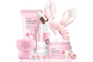 MRCUVARYAS Sakura Skin Care Set 5PCS - Japan Sakura Skincare Set - Anti-Aging Gesichtspflege Set - Euchtigkeit Geschenkset Frauen Teenager Mädchen mit Reiniger,Creme,Serum - Teenager Mädchen Geschenke Set