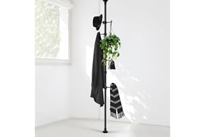 DAKEPOLE Klädställ, 140 cm till 310 cm, justerbart klädställ, svart, med 12 krokar för att hänga kappa, kappa, hatt, halsduk
