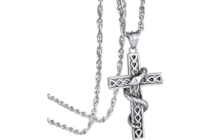 GOLDCHIC JEWELRY GoldChic Collier Croix Chretienne Homme Inri/Noeud Celtique/Serpent/Bible Pendentif Croix Femme personnalisable Chaine Garcon Pendentif Religieux Acier/Or/Noir Amulette de Protection