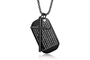 JewelryWe Smycken män kors halsband, retro krucifix engelsk bibel herr bön identitetsbricka hund etikett hänge med 60 cm kedj