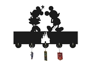 KingLive Micky Maus Minnie Maus Schlüsselbrett, Disney Schlüsselregal Schwarz,Selbstklebend als Schlüsselboard Aufbewahrung, Wandorganizer, Hölzerner Disney-Wandbehang, Disney Geschenk