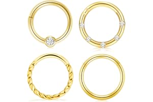 Crdifu 4 Aro de Nariz Acero Quirúrgico 8mm Pendientes Labio Septum Tragus Anillo Segmento Bisagra 16G Piercing